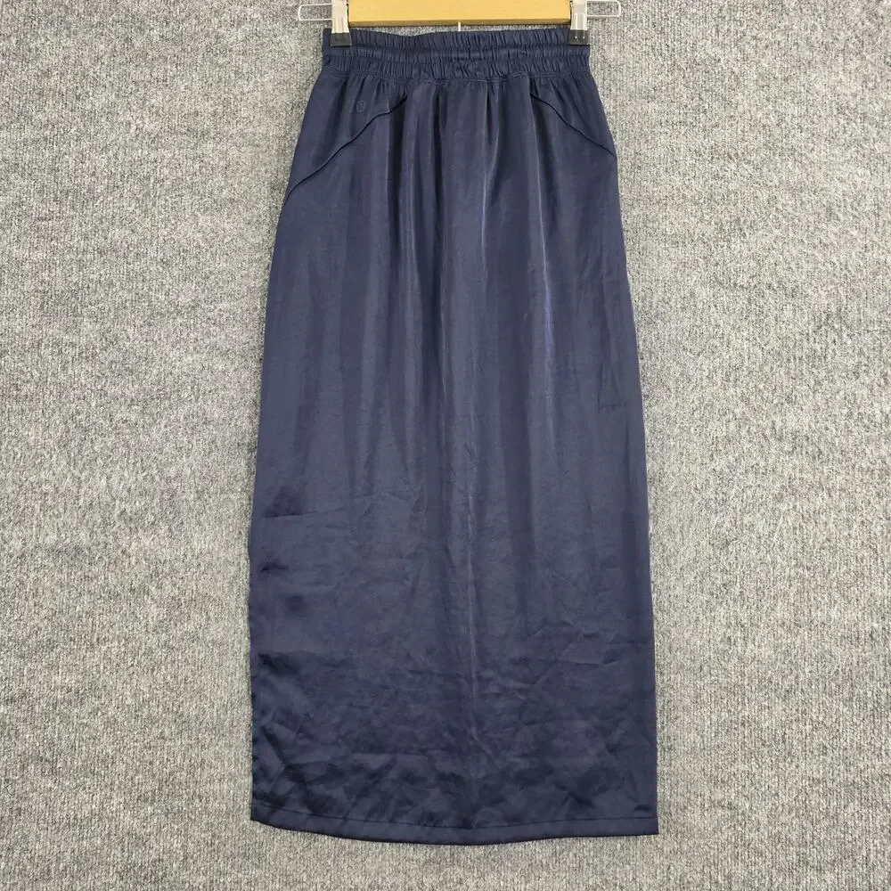Lululemon Skirt Women 2 Glide Away Slip Midi Navy Blue Athletic Yoga Summer Chic